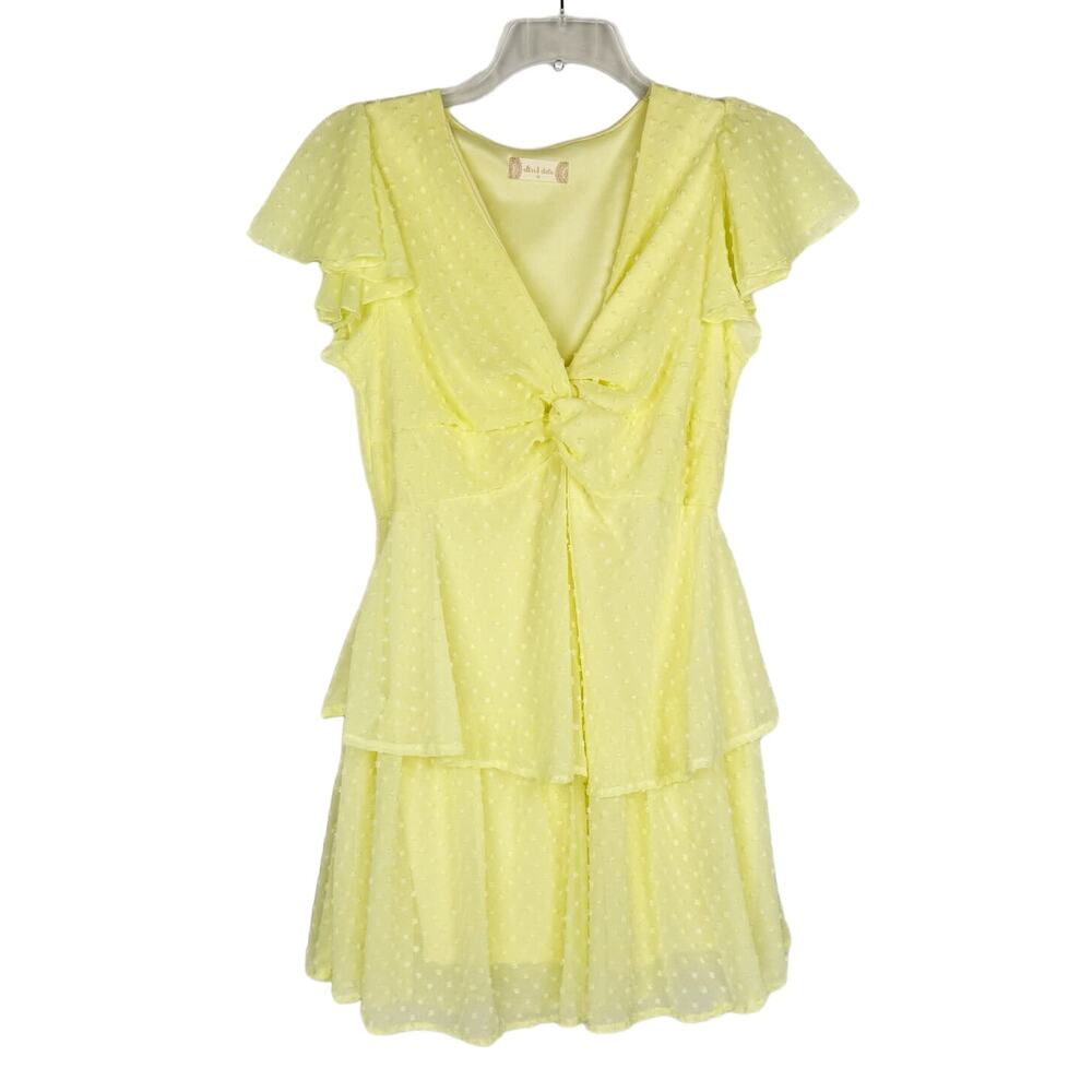 Altar'd‎ State Yellow Tiered Ruffle Twist Swiss Dot Mini Dress Women Medium